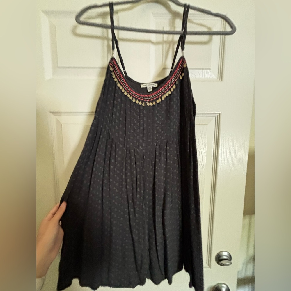 American Eagle Outfitters Black Top with Red Embroidery